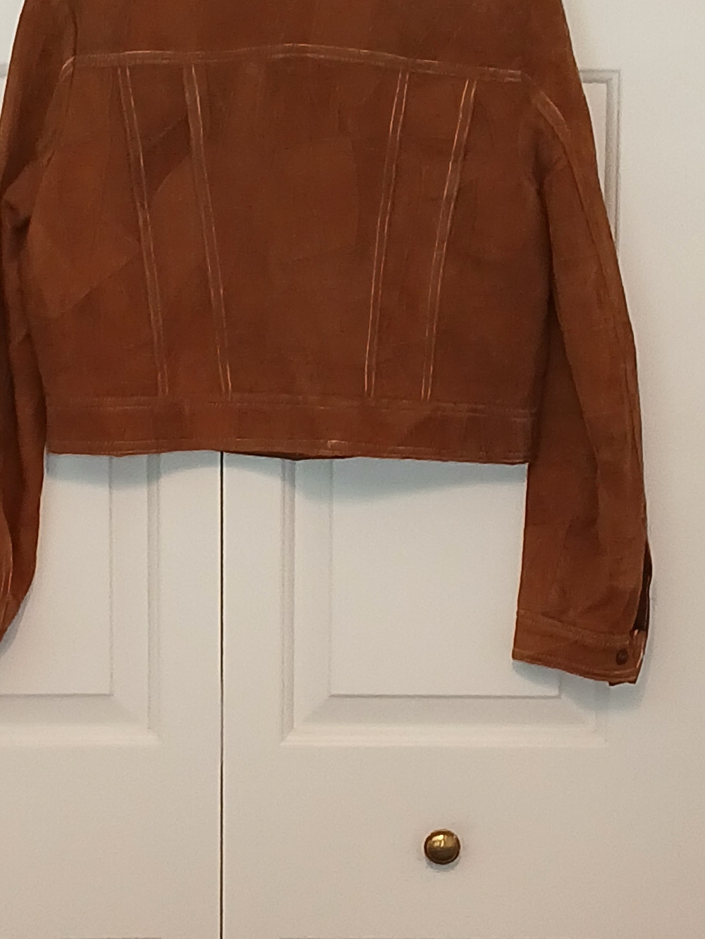 Women's Suede Cropped Jacket - Brown - Picture 2 of 3